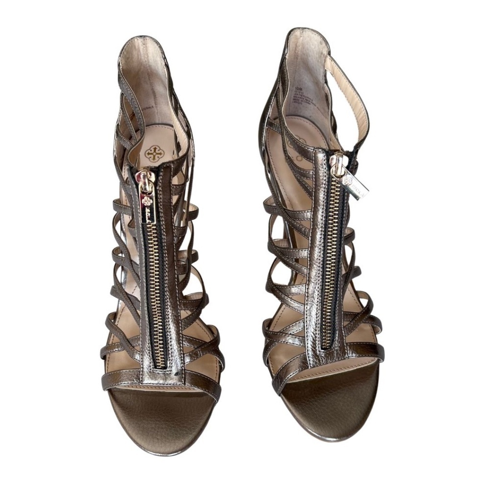 Isola "Angelique" Leather Metallic Zip Front Caged Sandal Size 10 Includes Box - Picture 2 of 10